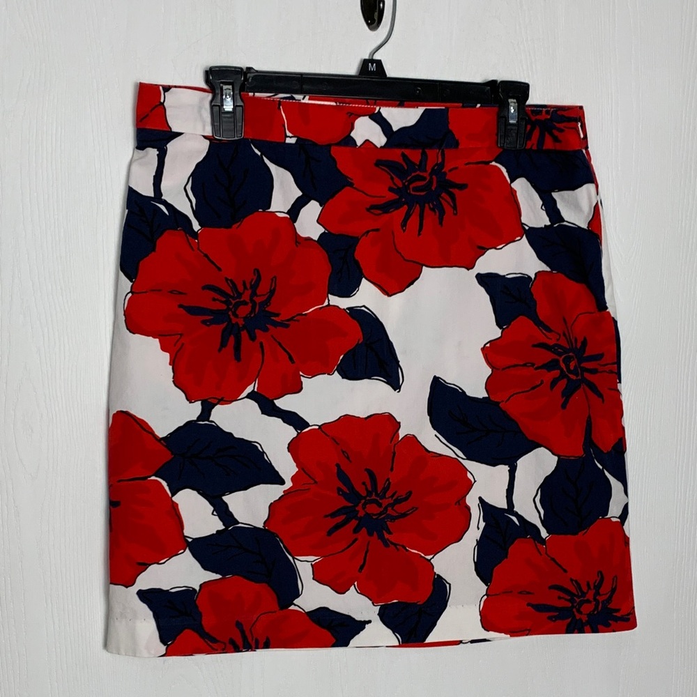 Preppy Tommy Hilfiger Red Poppy Floral A-Line Pencil Cotton Skirt Skater Size 12